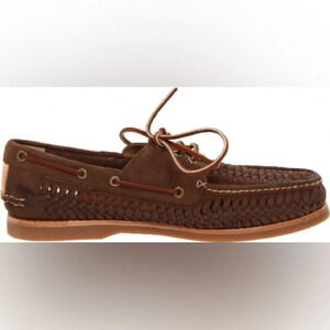 FRYE Leather Men's Sully Woven Soft Vintage Boat Shoe Dark Brown Loafers Size 10